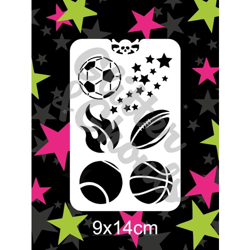 Glitter & Ghouls Stencil - Sports Balls and Flames